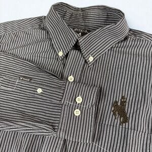 Wyoming Cowboys Shirt Mens L Brown Antigua Striped Long Sleeve Button Up Casual